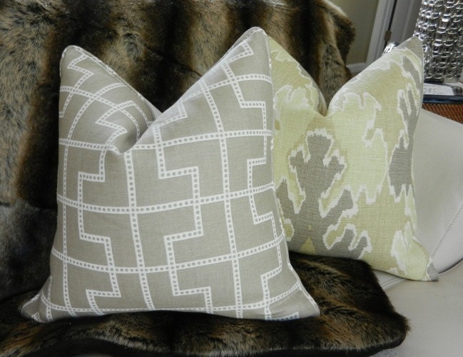 Decorative Designer pillow cover - Kelly Wearstler for Lee Jofa - 18X18 - NEW COLOR - Bengal bazaar in mushroom - Pattern on the front
