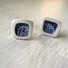 Square Resin Stud Earrings - Chiyogami Yuzen Paper - white dots on blue