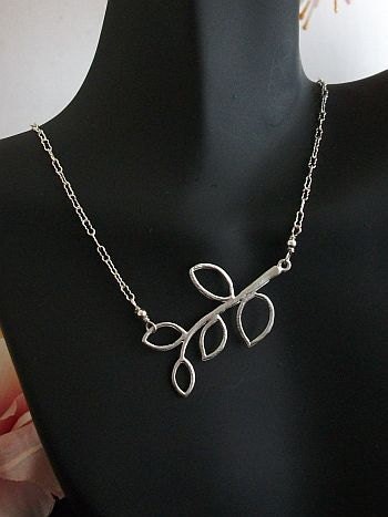 Delicate Silver Leaf branch Sterling Silver Necklace, Birthday gift, Anniversary