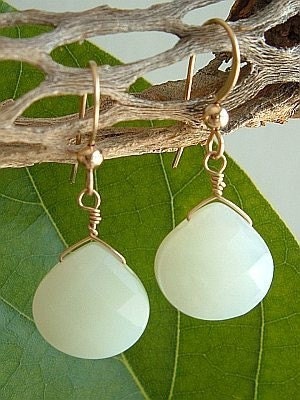 New Jade Briolette 14k Gold GF EARRINGS Single Gem