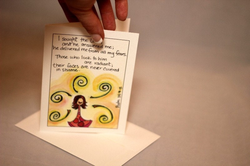 Psalm 34.4-5 Illustrated Note Card - Radiant