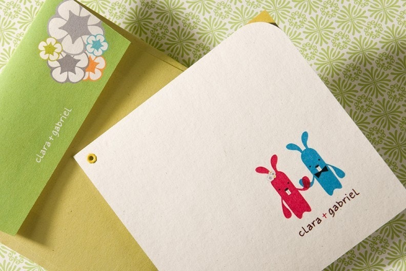 Love Bunnies // Eco-friendly Wedding Invitation Set // DEPOSIT