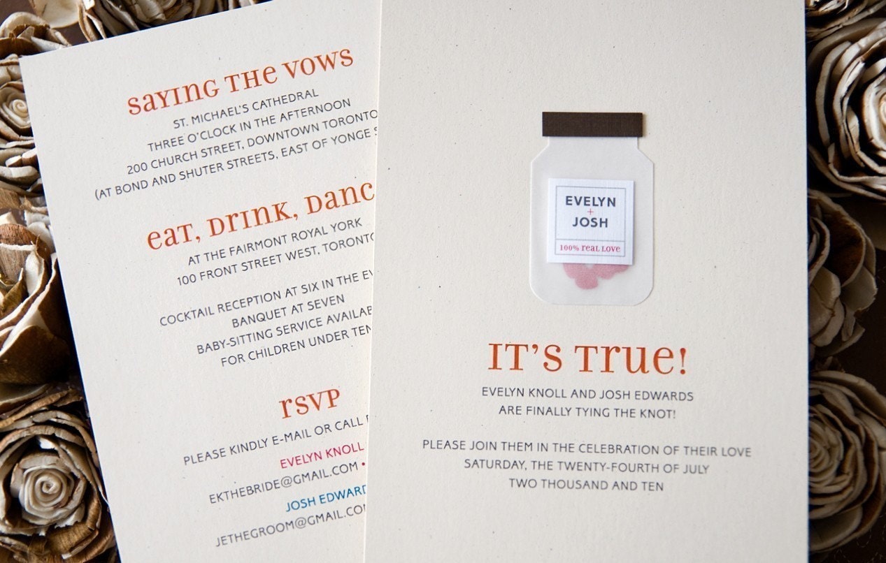 Love Jar //  eco-love wedding invitation set, red hearts, super cute, glue on artwork // SAMPLE