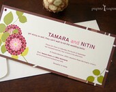 dear dahlia // earth friendly, fan-out invitation, mini eyelet, shimmery pearl paper, classy and fun // SAMPLE