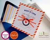 Cross My Heart - Orange stripes, eco-friendly wedding invitation, hand-tie ribbon with heart tag - DEPOSIT