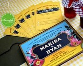 Sweet Honey // Vintage label inspired wedding invitation, floral pattern, splash of yellow // SAMPLE