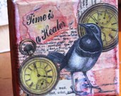 Time is a healer - Original collaged / mixed media canvas (10 x 10cm)