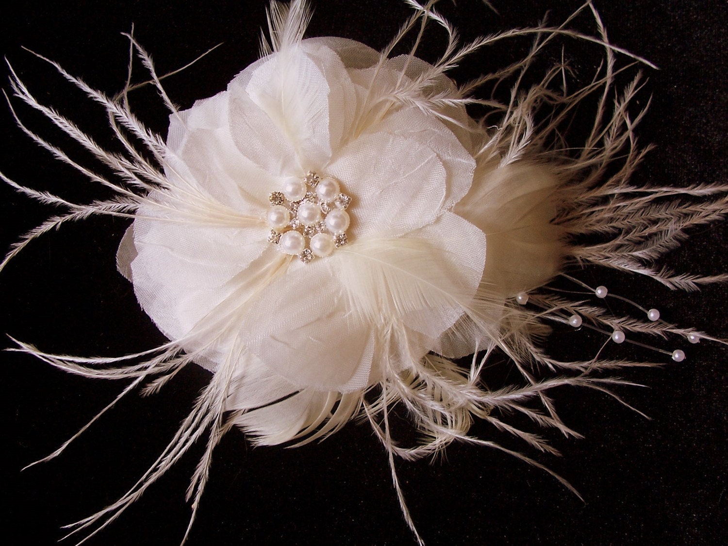 Venice - Bridal Fascinator Ivory soft organza feather pearl rhinestone hair comb or bridal pin for dress, bridal wedding, special occasion