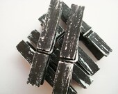 Raven & Tofu (Black/White) Distressed Mini Clothes Pins - Modern Chic 6 Pack