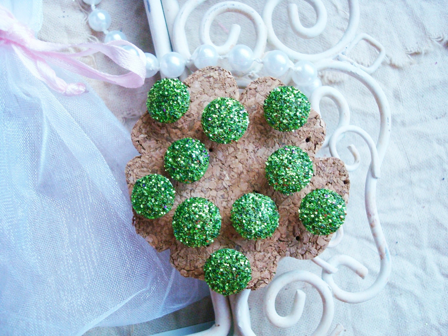 Clover Dust Thumb Tacks - Set of 10 - Cottage French Market Glamor Shabby Chic