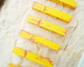 Sun & Blossom (Yellow/Pink) Distressed Mini Clothes Pins - Shabby Chic 6 Pack