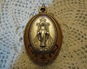 Silver & Olive Wood Miraculous Medal Our Lady  Divine Mercy Religious Jewelry pendant for rosary necklace charm bracelet