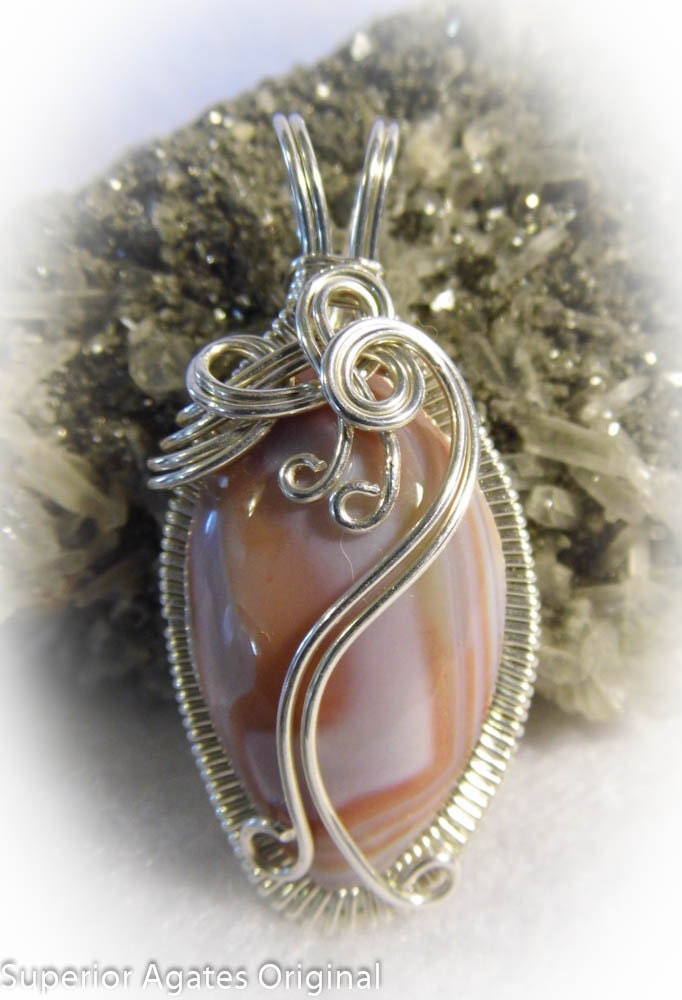 Red & White Lake Superior Agate Wire Wrapped Pendant