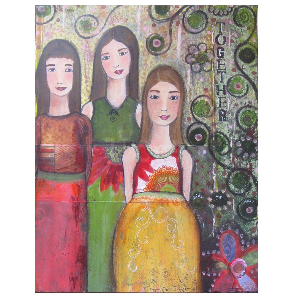 Together Print by Caryn Lynn Duncan - 10" x 8" - reproduction of mixed media artwork - gift for mom  - sisters - fall colors