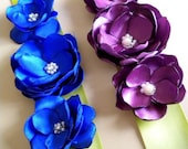 Petite Purple or Royal Blue sash Handmade Wedding Satin Flowers  - Customize your colors Prom Party