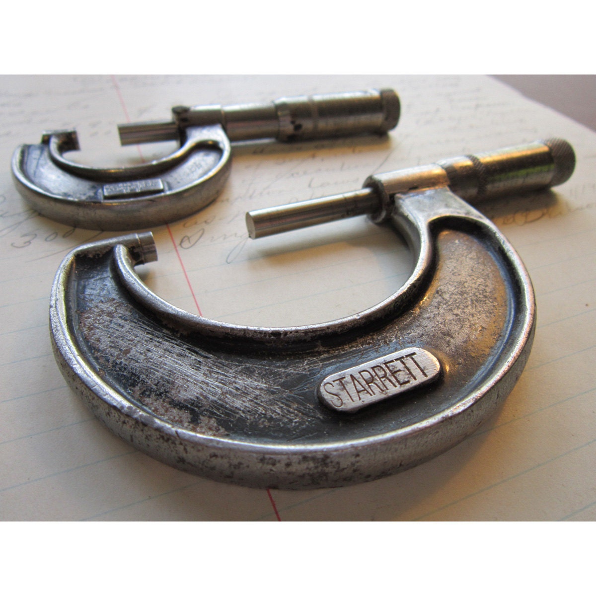 2 vintage MICROMETERS - Starrett and J. T. Slocomb brands - 0 to 1 inch and 1 to 2 inch sizes