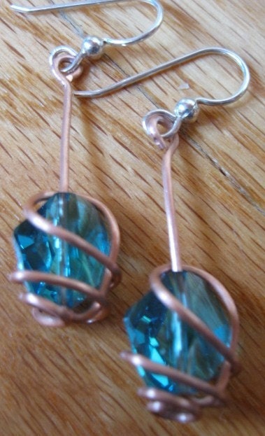 Twisted Copper/Swarovski Crystal Earrings