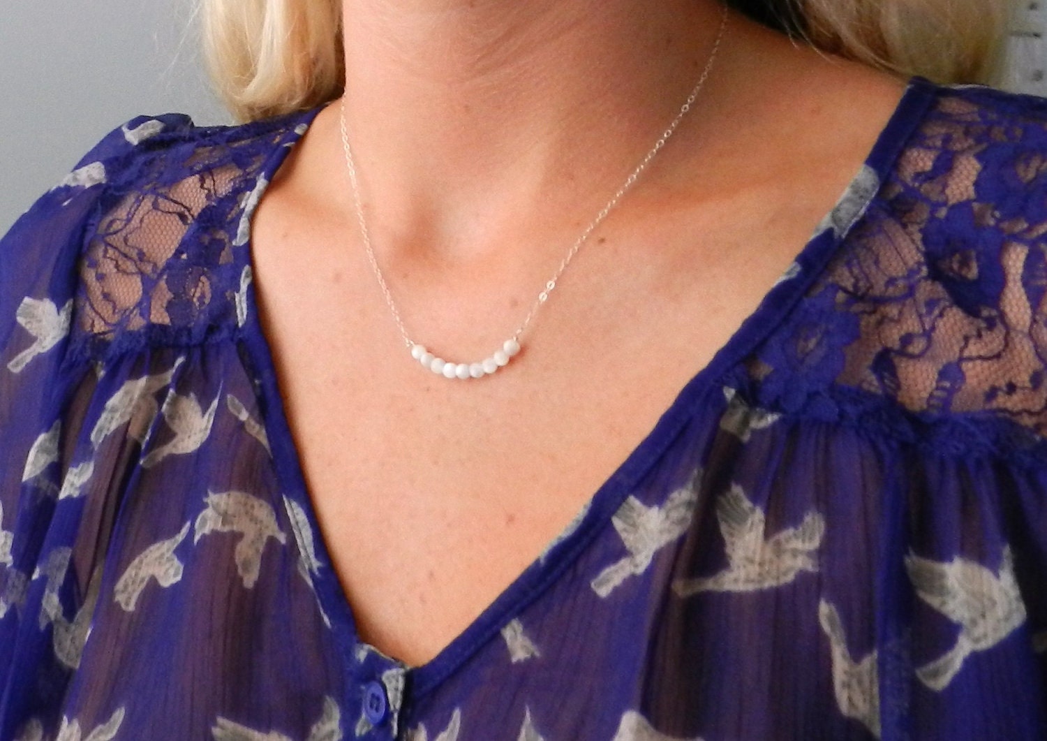 White shell bar necklace, capri, delicate modern jewelry