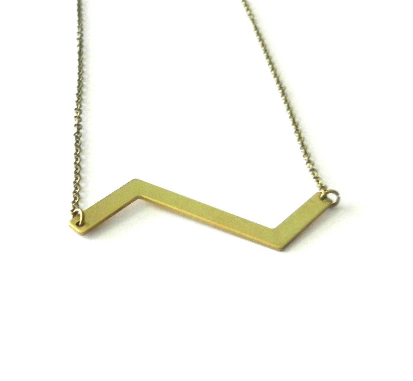 Chevron zig zag necklace in brass, modern minimal jewelry