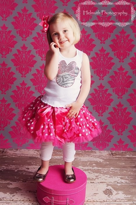 Zebra and Pink Minnie Mouse Rhinestone Tank Top, Short Sleeve, Long Sleeve or Onesie- PETTISKIRT and Hairbow are NOT INCLUDED