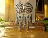 Dreamcatcher Earrings  - Teal Blue Czech Glass