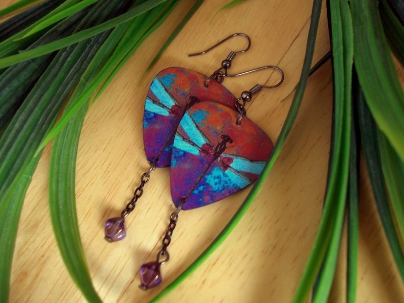 Dragonfly Earrings - Guitar Pick Jewelry