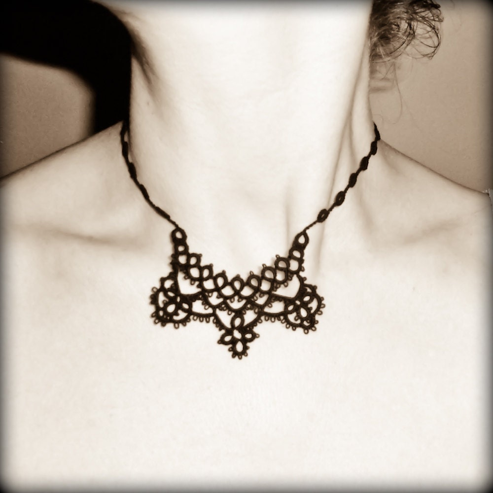 Tatted lace choker Gothic Victorian Burlesque Choker-  Black OOAK