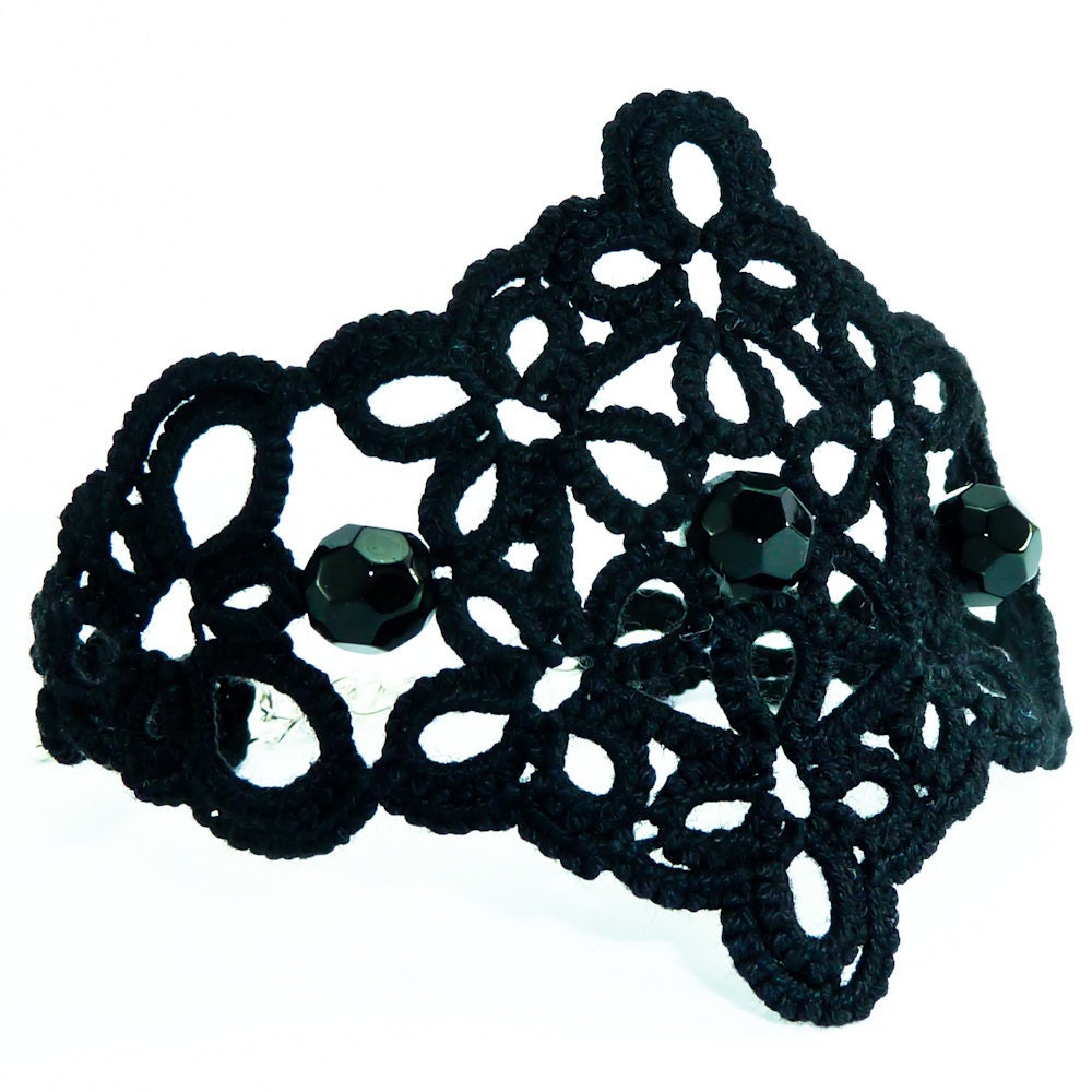 Black lace cuff bracelet Victorian Gothic Steampunk retro vintage inspired lace jewelry
