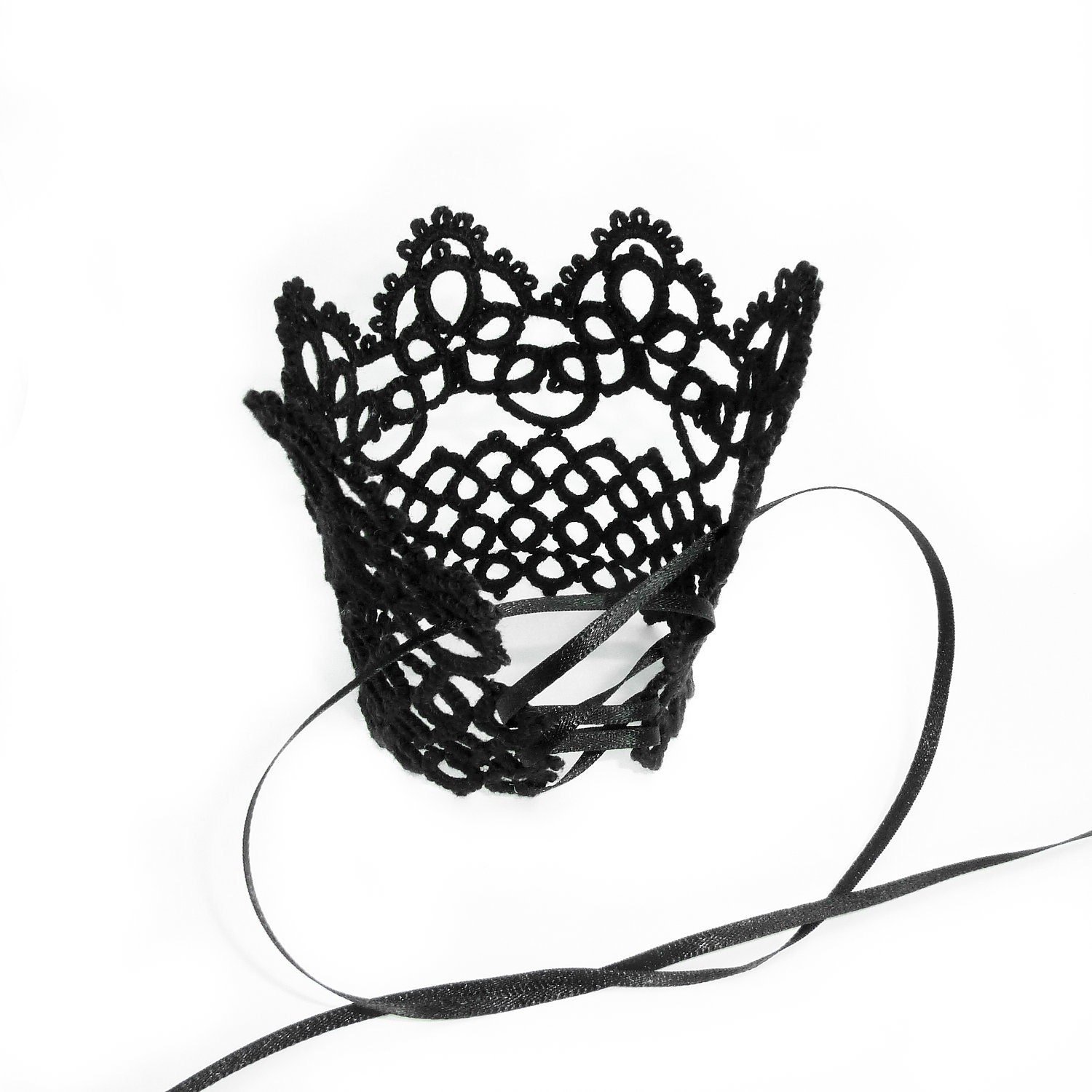 Statement cuff bracelet bold black lace cuff Goth Victorian style lace jewelry with satin ribbon -handmade lace