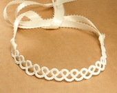 Wedding lace necklace choker satin ribbon - handmade lace jewelry rustic victorian bride vintage inspired retro bridal fashion - white