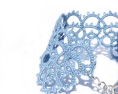 Luxurious dusk blue lace bracelet  handmade lace cuff - Decoromana