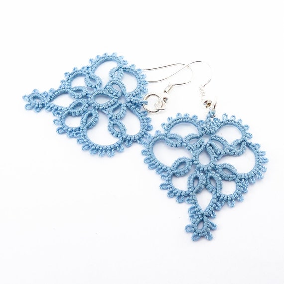 Delicate lace earrings lace jewelry in pastel blue - summer fashion