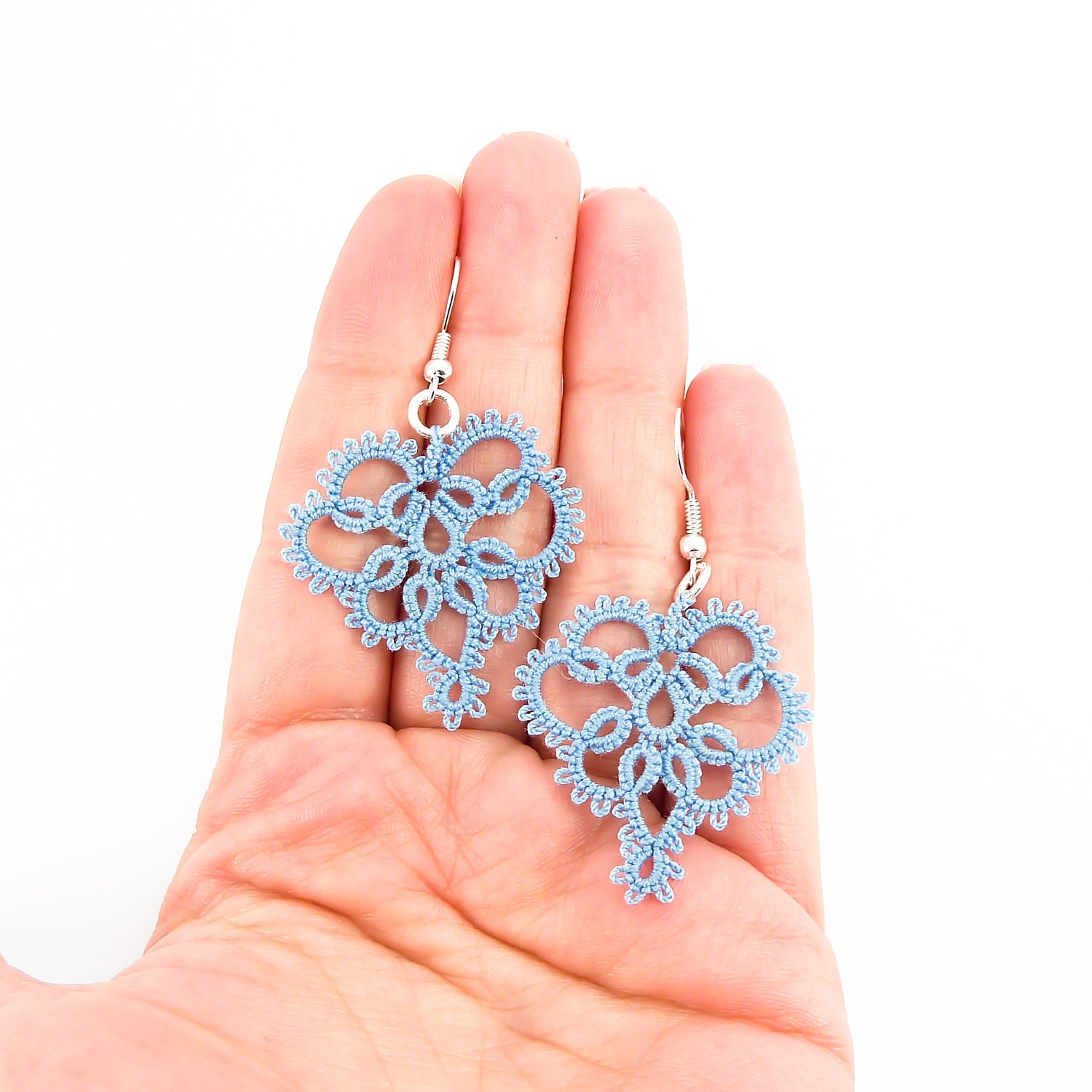 Delicate lace earrings lace jewelry in pastel blue - summer fashion