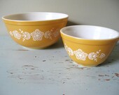SALE...Pair of Pyrex Bowls Butterfly Gold
