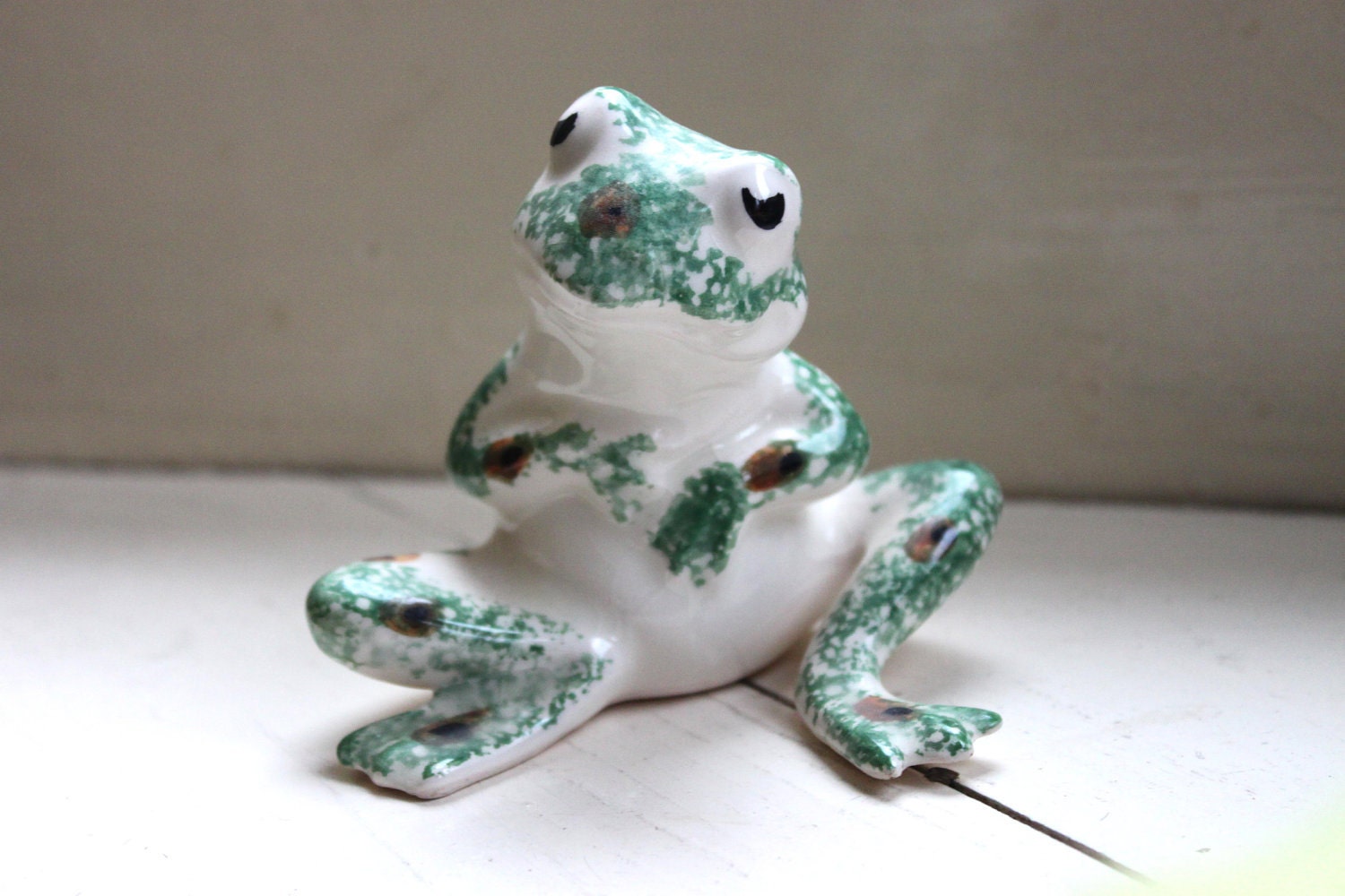 MAY 10% SALE little green frog china ornament porcelain figure