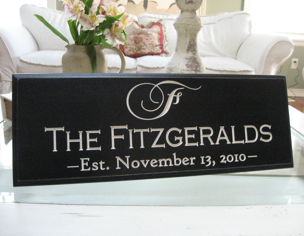 Carved Engraved Wedding  Family Name Sign Wall Sign Family Plaque