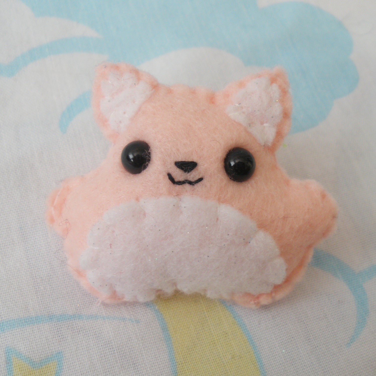 Pink and White Felt Kitty Brooch