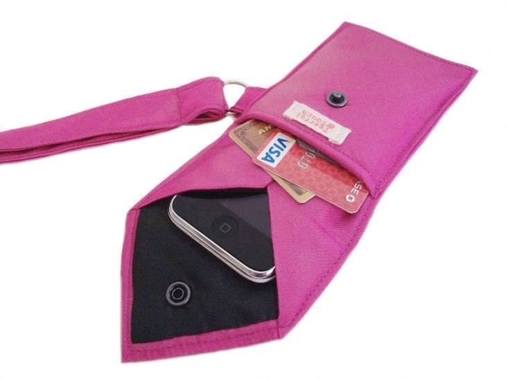 FABULOUSLY FUCHSIA Recycled Men's Silk Necktie 2-Pocket Gadget Holder Wristlet - (iPhone 3g/3gs/4 Blackberry Droid Palm HTC Samsung Sidekick iTouch iPod Zune MP3 Camera Case)