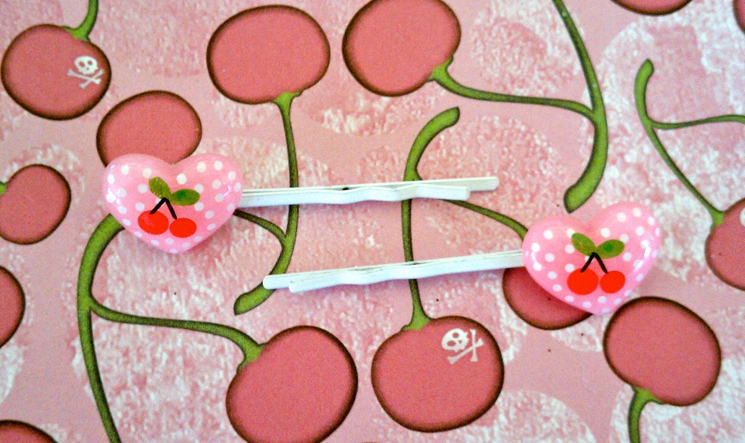 CLEARANCE SALE 25% OFF Sweet Cherry Heart Hair Pin Set