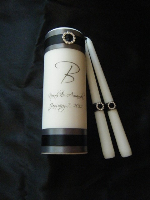Unity Candle Set with Monogram and Crystals
