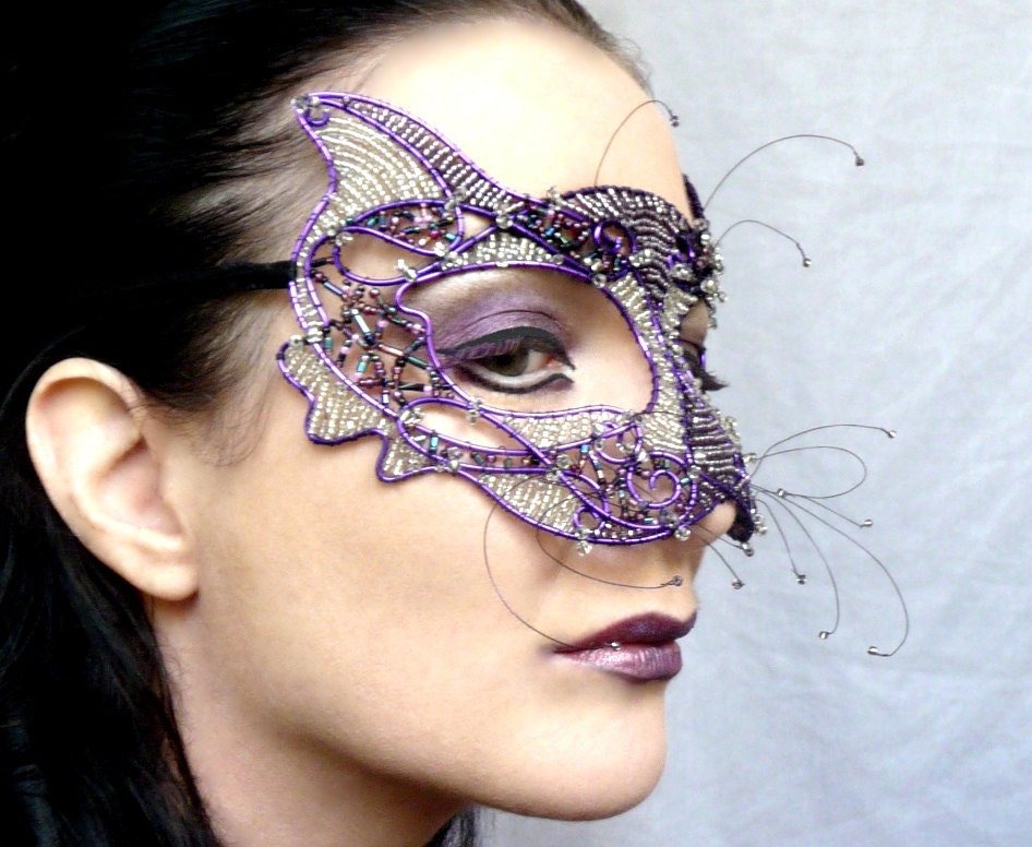Cat masquerade mask, purple, womens, costume, accessories, handmade