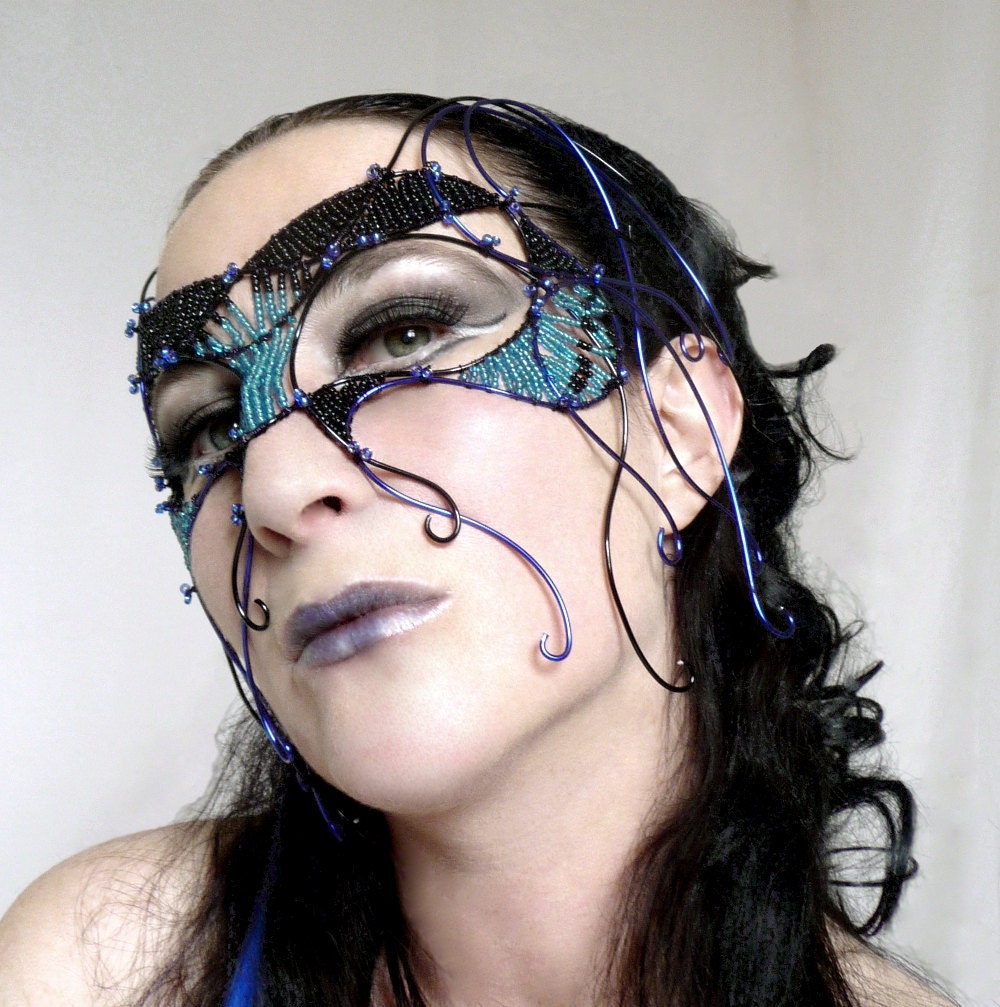 Black and blue cyber goth masquerade mask, handmade