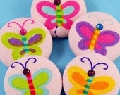Fabric Covered Buttons - Butterfly w/ crystal - 1 1/8 inch sewing button w/ shank - 5pcs