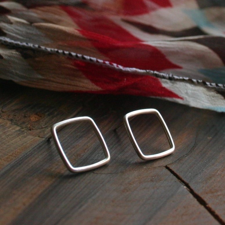 Earrings Silver Square Simple Geometric Jewelry - Sterling Silver Post Earrings
