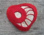 Red Heart Folk Art Ornament - Red Heart Organic Stone Sculpture - Wrapped Stone - Eco Friendly Paperweight Art Object
