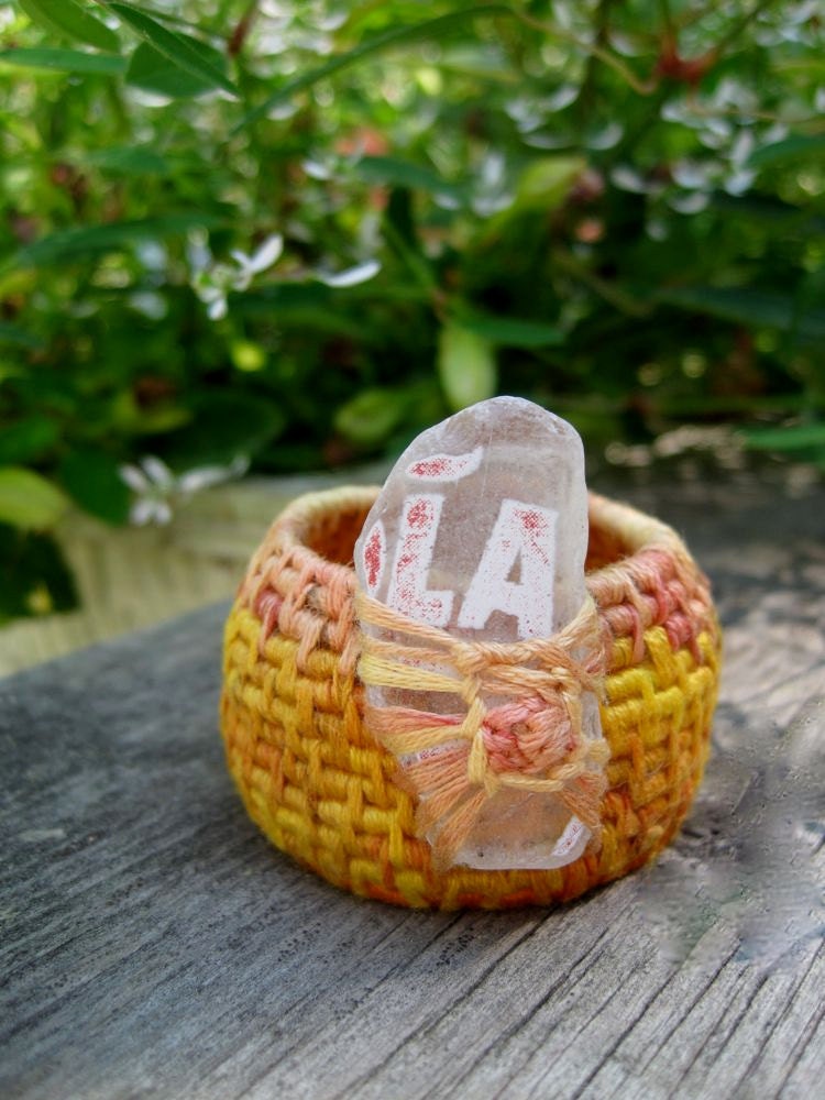Castaway Relic- Ring Holder Coiled Basket - Miniature Holder orange / coral