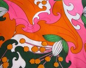 Vintage Neon Fabric 1 yard - Orange, Pink, Green, White Yardage