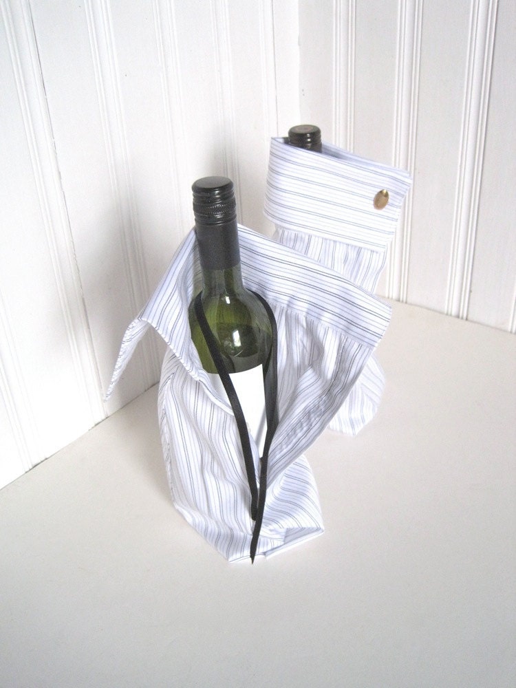RESERVED for diandriag Bottle Gift Bag Upcycled Shirt with Cuff Links
