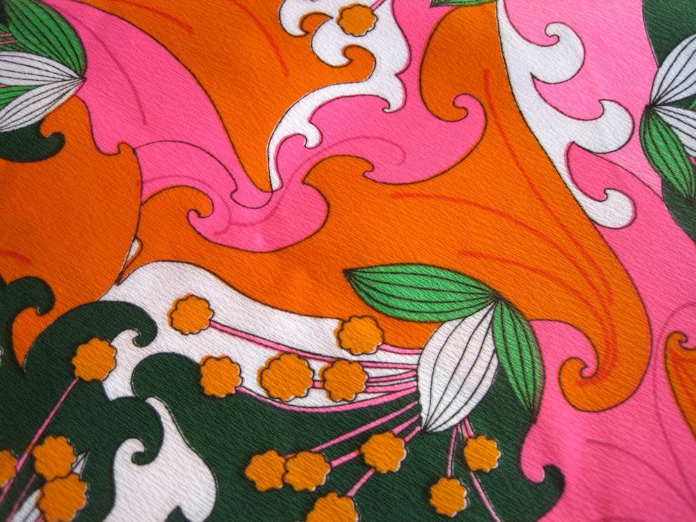 Vintage Neon Fabric 1 yard - Orange, Pink, Green, White Yardage