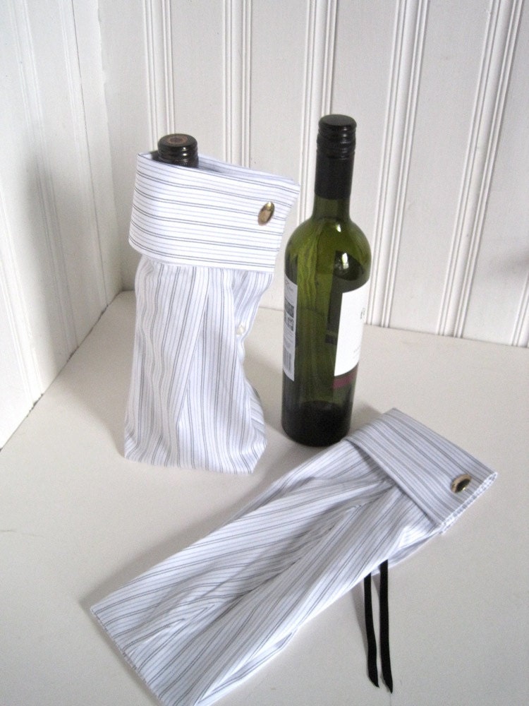 RESERVED for diandriag Bottle Gift Bag Upcycled Shirt with Cuff Links